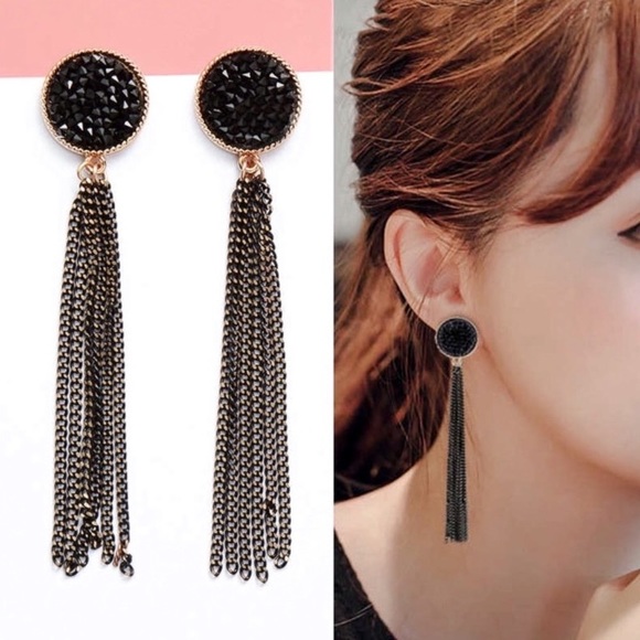 black crushed crystal gold earrings - Picture 5 of 10